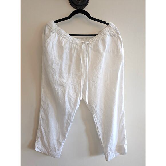 Caslon Women's Tie Waist Tapered Linen Pants Notched Hem White Size XL - Picture 2 of 11